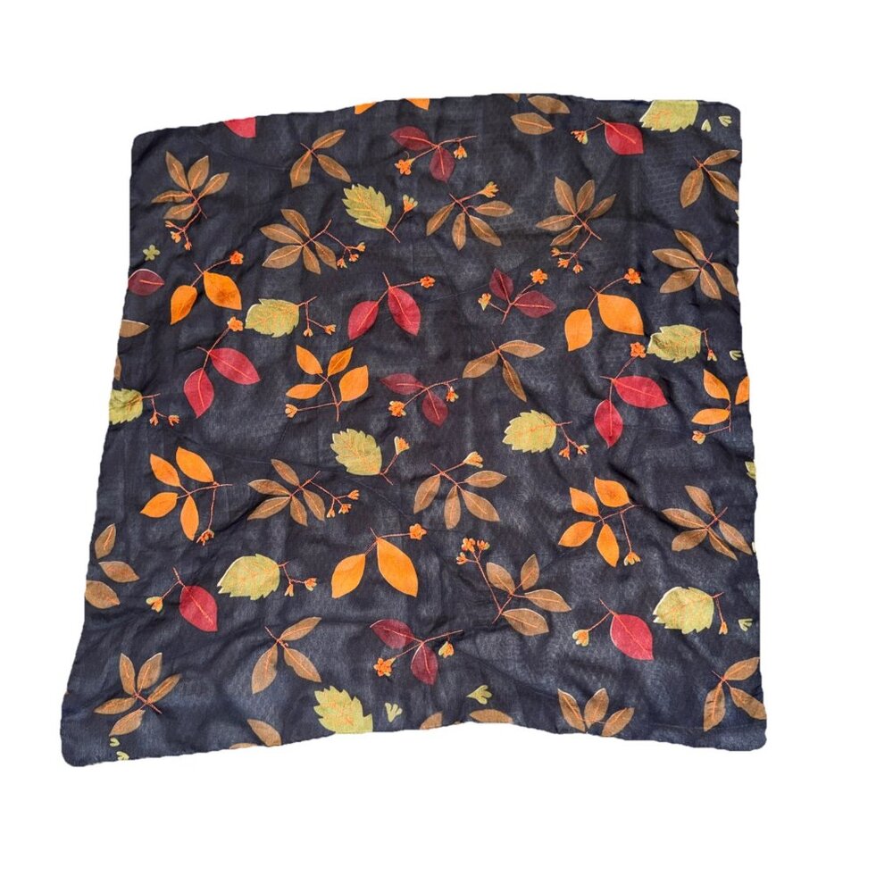 Vintage Echo Embroidery Scarf Polyester Fall Leaves Navy With Tag Logo India